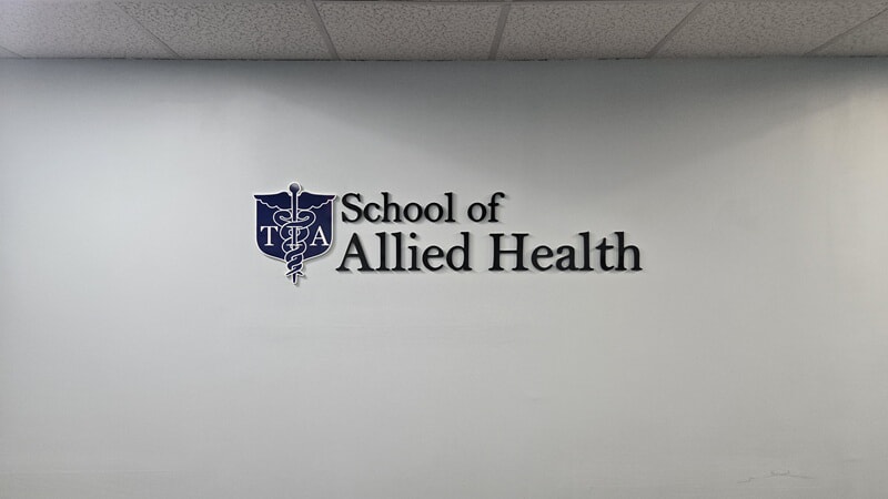 An image of the interior lettering for the School of Allied Health.